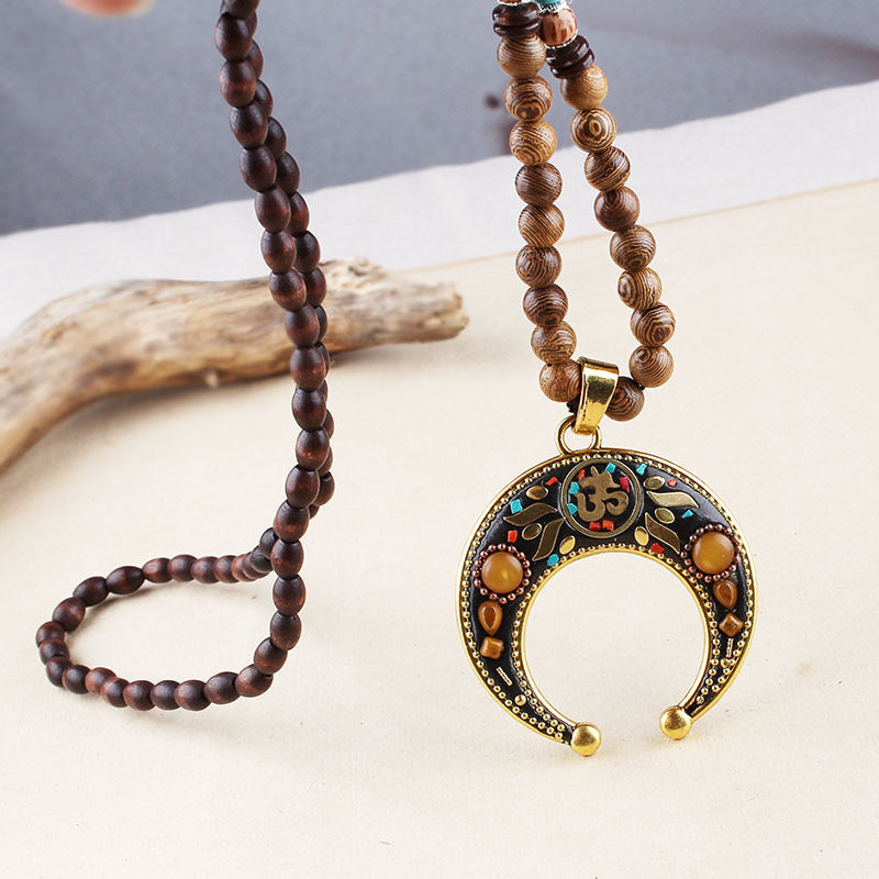 Collier de perles en bois, pendentif créatif fait à la main