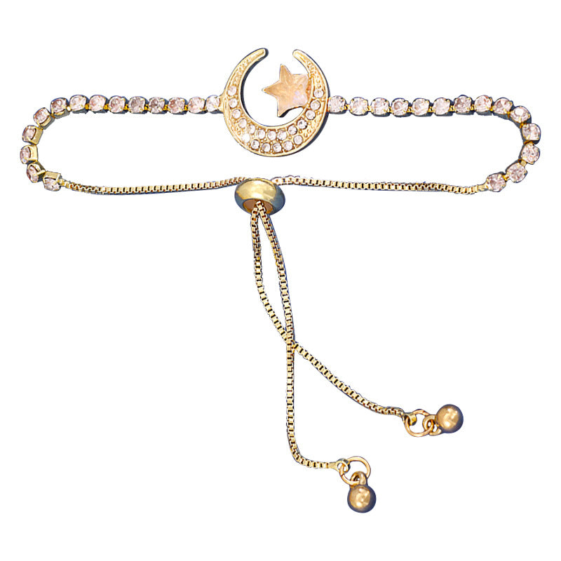 Bracelet à tirer en forme de lune étoilée incrusté de diamants