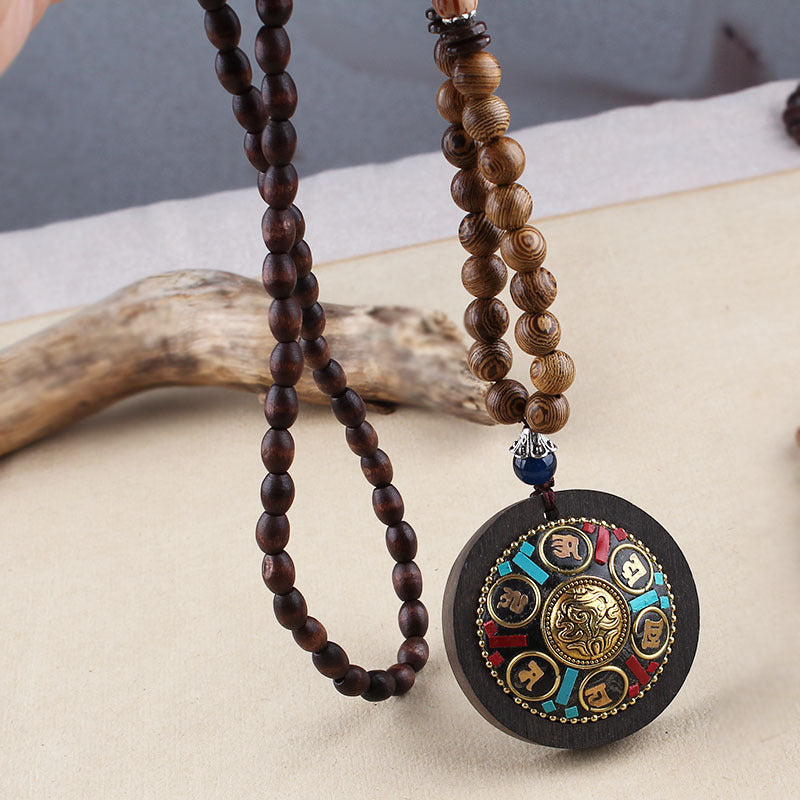 Collier de perles en bois, pendentif créatif fait à la main
