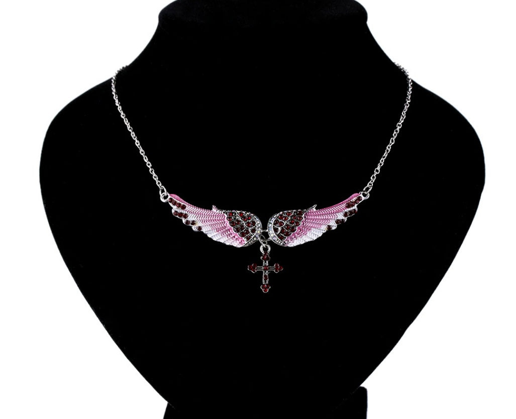 Nouveau - Joli collier avec pendentif ailes d'ange et croix